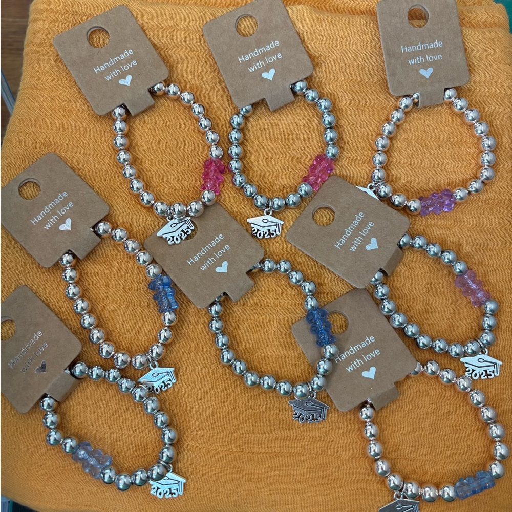 Silver and Pink Beaded Charm Bracelet